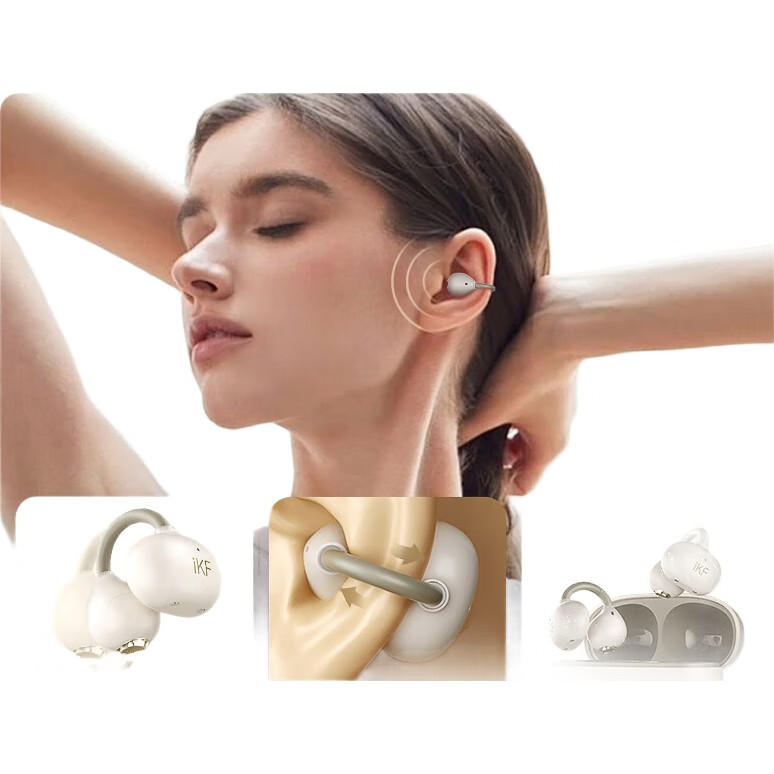 Беспроводные наушники iKF Air Clip, True Wireless, Bluetooth 6.0, с зажимом на ухо, открытого типа, для спорта и звонков, шумоподавление, белый