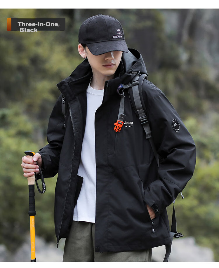 JEEP SPIRIT Men's Jacket, Spring And Autumn Korean Style Workwear Three-In Fleece Windbreaker, Ivory White - 2XL 18