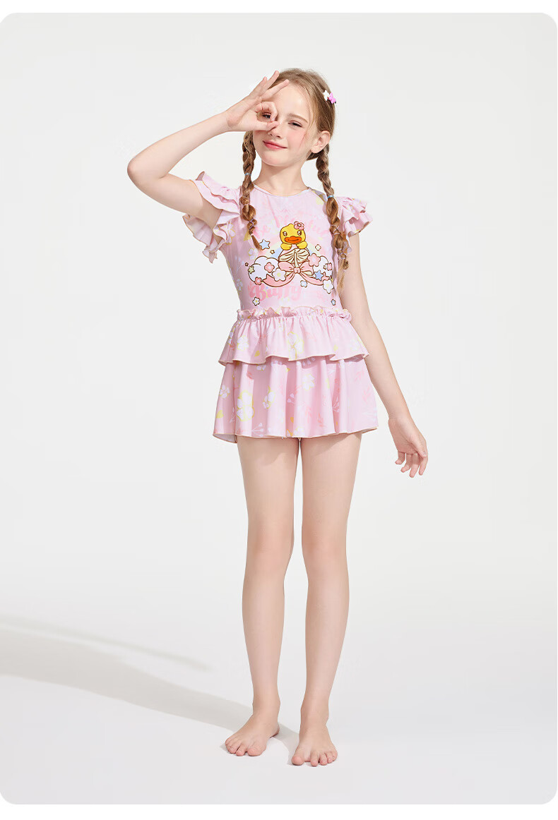 B.Duck Children's Swimsuit for Girls, Cute Printed Two-Piece Swimwear Set, Foam Pink, Size 130 3