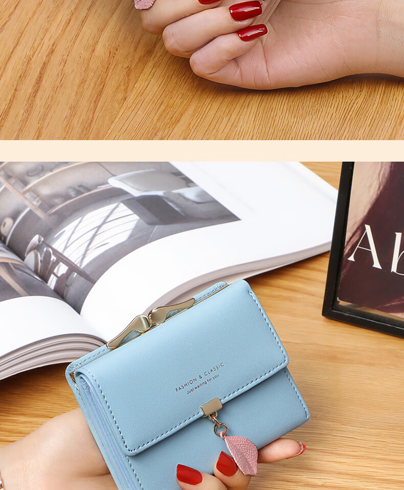 YUYULA Leather Short Women's Wallet, Mini Coin Purse, Multi-Card Slots, Multifunctional Leather Wallet, Ladies' Light Luxury Clutch 5