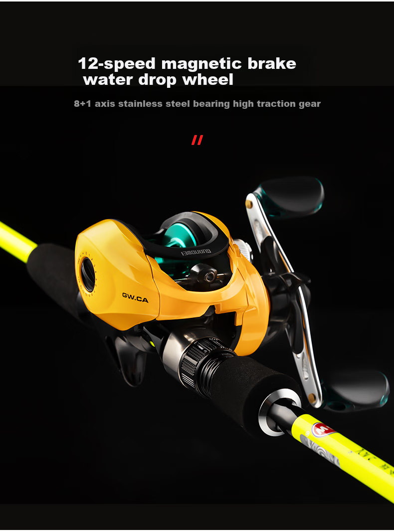 GWGW Fishing Rod 2.1m Autumn Gold Edition Gun Handle Right-Handed Baitcasting Reel Lure Rod Set M Action Super Hard Black Bass Lure Rod for Perch and Qiaozui Fishing Gear 10