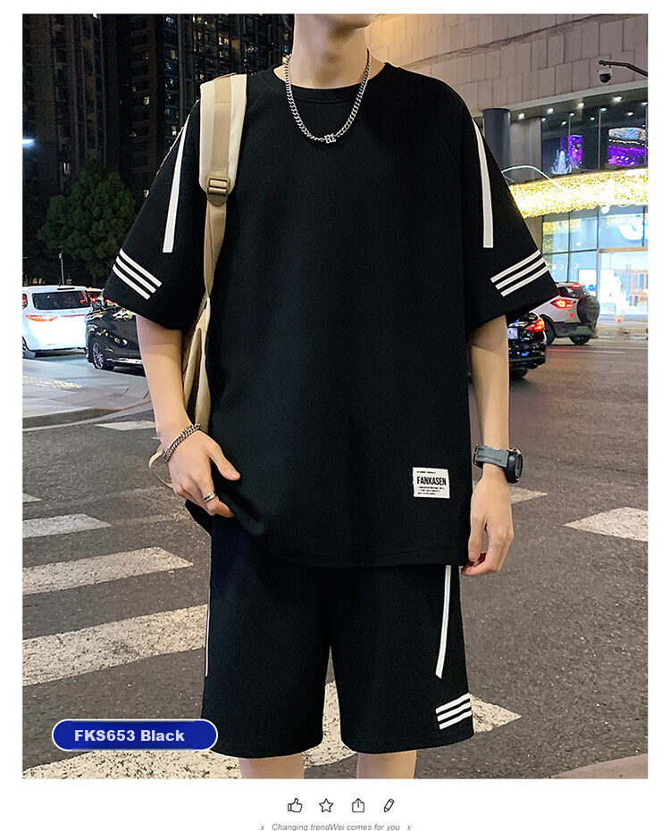 Zuofeili Casual Sports Set for Men, Summer New Style Youth Loose Ice Silk Short-Sleeve T-Shirt And Shorts, Complete Men's Outfit 10
