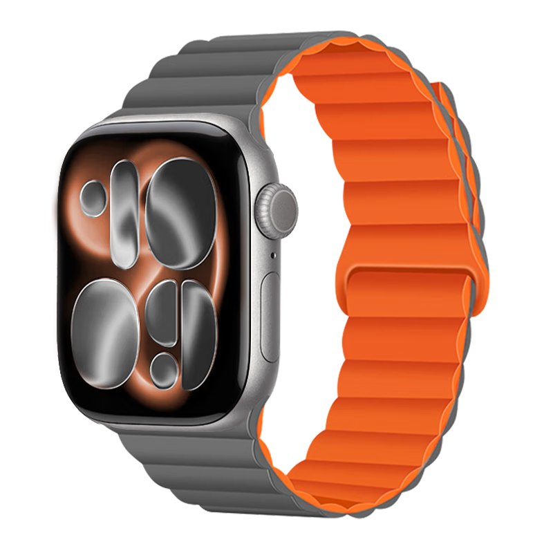 MSSM Compatible with Apple Watch Band S12/S11, Magnetic Strap for Apple IWatch S10/9/8/SE3/Ultra4, Silicone Band, Orange with Gray, Size 38-42