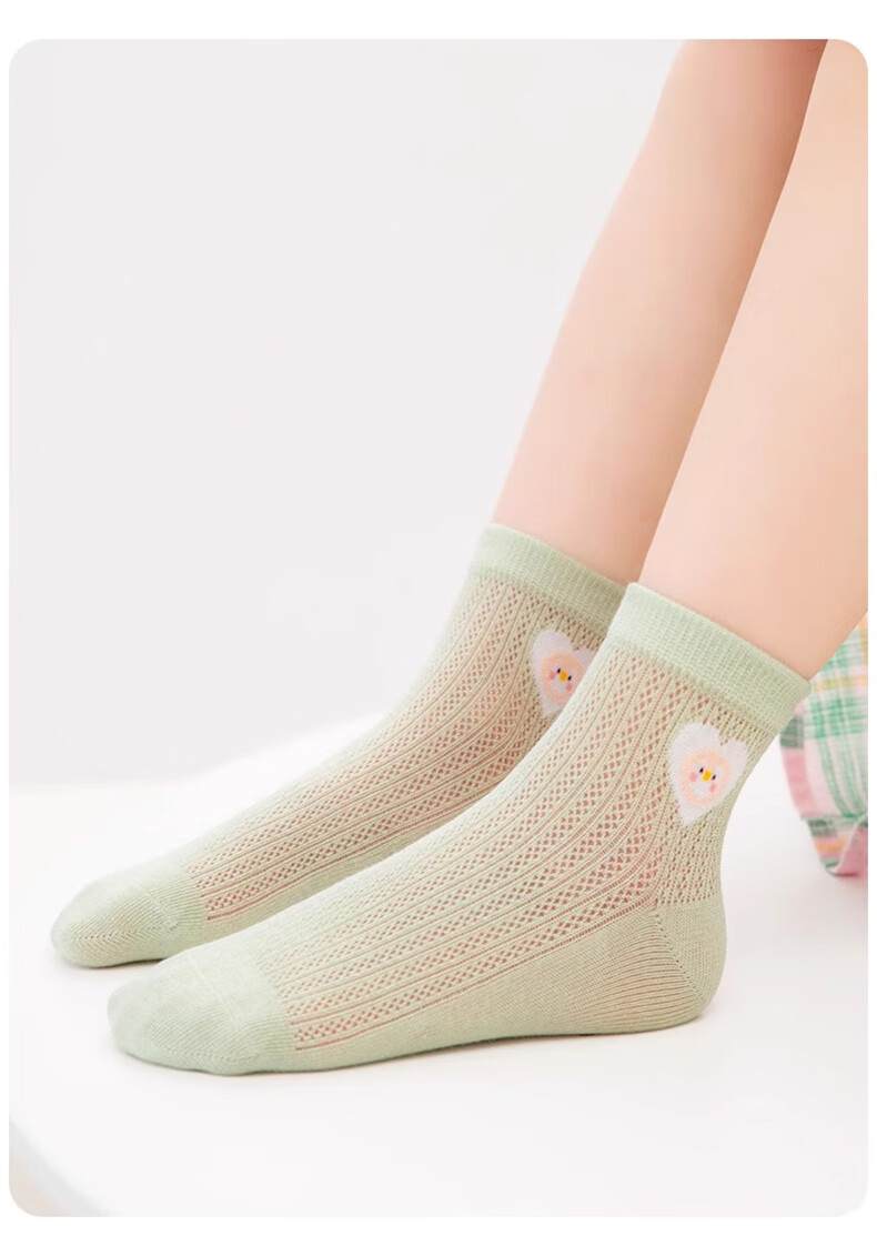 Cotton Full Girls' Socks Summer Thin Xinjiang Cotton Antibacterial Breathable Mesh Children's Cartoon Mid-Calf Socks 7 Pairs 9