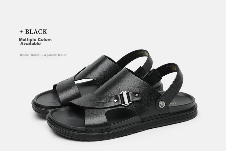 Goldlion Men's Shoes, Urban Casual Breathable Outdoor Sandals, Dual-Wear Leather Shoes, Beach Shoes, 59622032401A, Black, Size 41 12