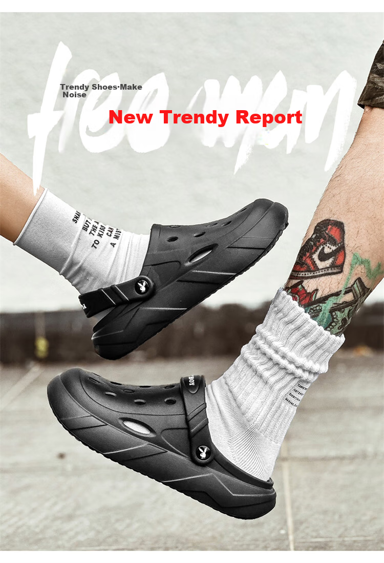 PLAYBOY Men's Summer 2026 Hole Shoes Thick Sole Dual-Purpose Sandals Men's Beach Shoes Coffee Black Size 40/41 2