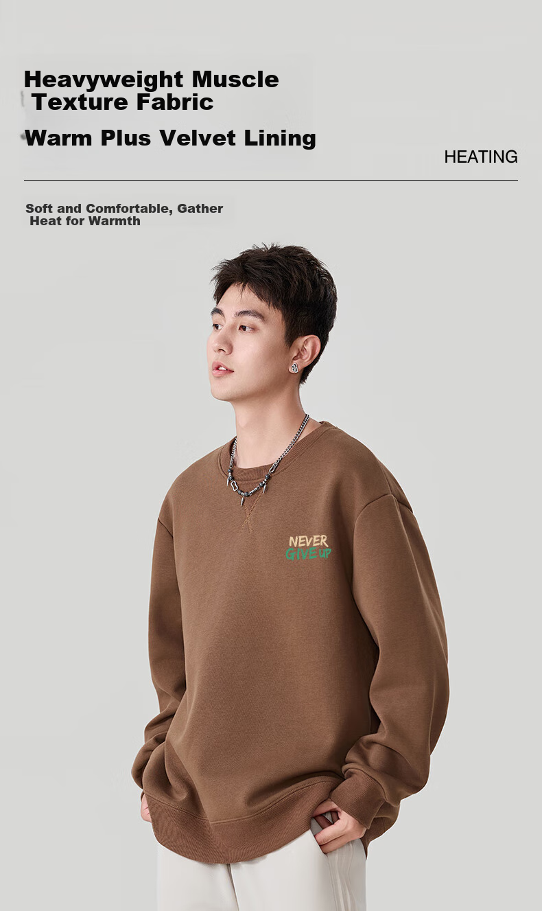 Baleno Hoodless Sweatshirt for Men, Spring And Autumn Trendy Loose-Fitting Pullover Top, Sports Simple Casual Couple Jacket 6