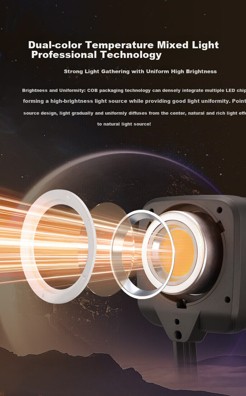 JINBEI JL300BI Photography Live Streaming Fill Light, Dual Color Temperature LED Video Constant Light, 300W High Power, for Studio Wedding Portrait Photography, Main Light for Streamers, Studio Hair Light 4