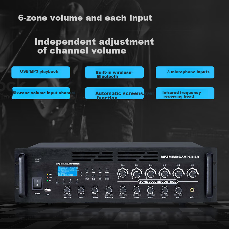 Weishu T8-660 Conference Audio And Video Constant Voltage High-Power Amplifier, 6-Zone Broadcasting System, Music Campus MP3 Decoding Chip, Radio Amplifier with Remote Control, 660W