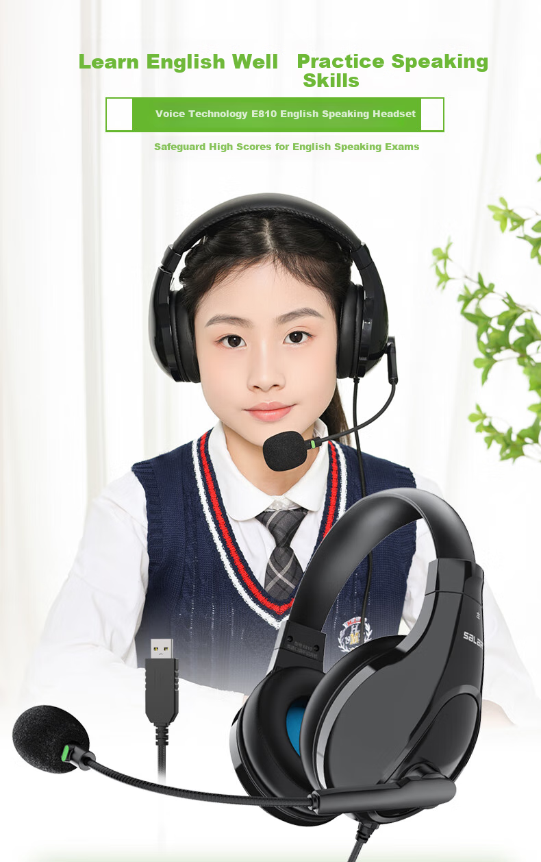 SaLaR E810 English Speaking And Listening Exam Headphones, Over-Ear, for Middle School And College Entrance Exams, Recording And Repeating Function, Human-Machine Dialogue Earphone with Microphone, USB Interface, Dual-Use Type-C Port, White Color 1
