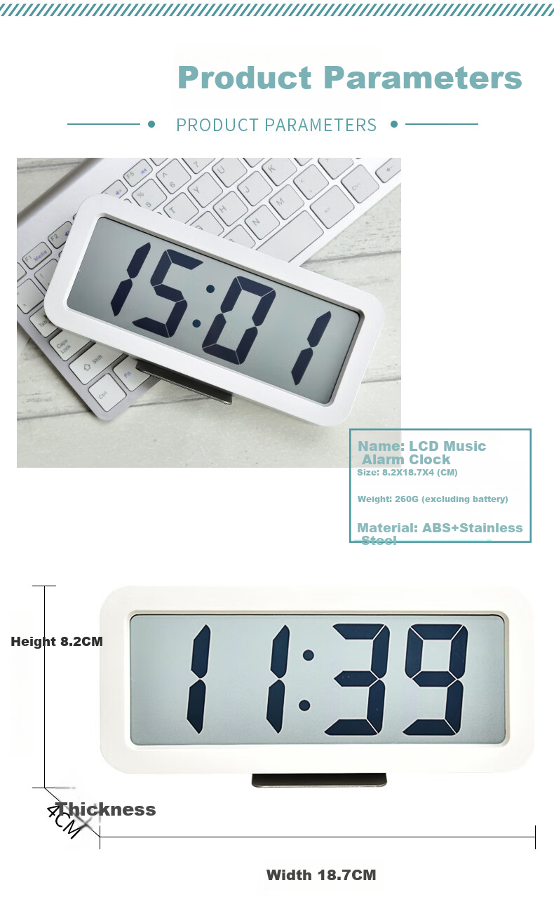 Hense LCD Desktop Clock, Living Room Electronic Clock, Large Digital Display for Middle-Aged And Elderly, Alarm Clock, Wall-Mountable, Bedroom Bedside Table Clock, Musical Ringtone, Simple Alarm Watch HA919 Black 3