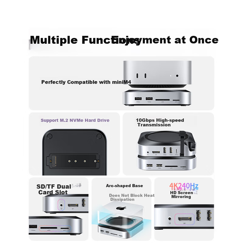 UGREEN M.2 SSD Enclosure Compatible with Mac Mini M4 Expansion Dock, DP DisplayPort, USB 3.2, Compatible with Apple Host, Thunderbolt 4/5 Interface
