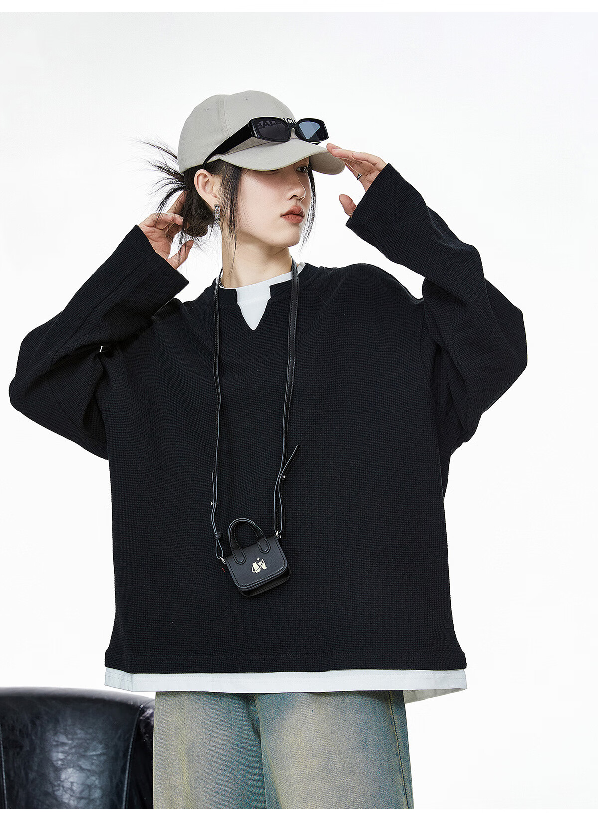 ICH MODE Women's Pullover Sweatshirt American Waffle Long Sleeve T-Shirt Autumn Winter Loose Casual Henley Neck Top Gray L 31