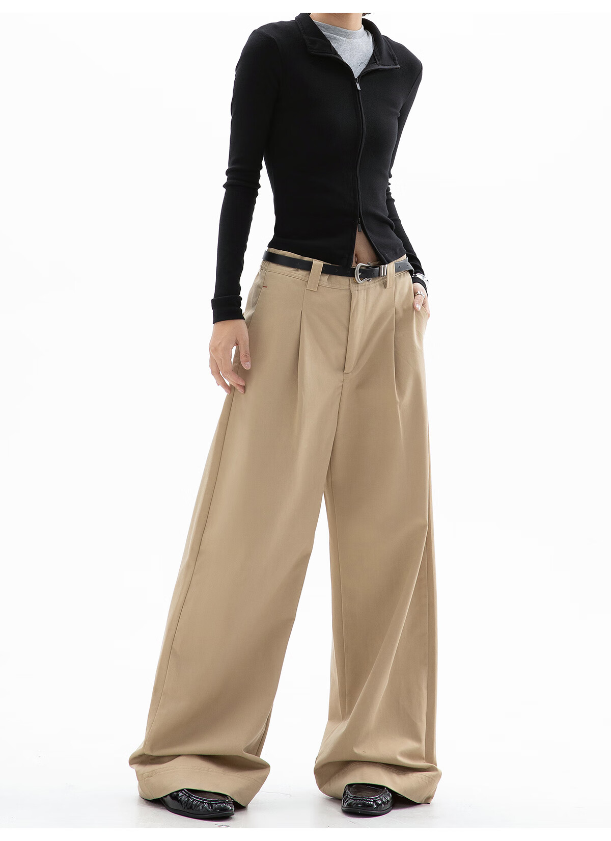 ICH MODE Women's American Style Straight-Leg Dress Pants Autumn Winter New Loose Wide-Leg Suit Trousers Casual Khaki Pants Khaki M 16
