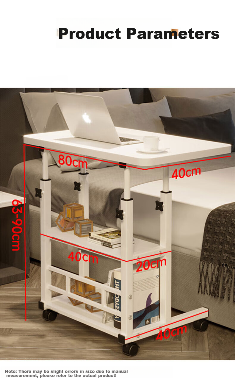 Qishengmingyuan LC-169 Double-Layer Bedside Computer Desk, Adjustable Height Laptop Office Mobile Sofa Table for Dining, 40*80 Small Table 10