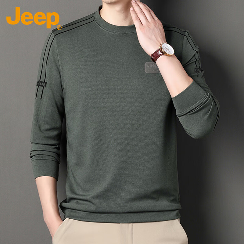 Мужская футболка с длинным рукавом JEEP, деловая повседневная, с круглым вырезом, размер 2XL, серо-зеленый