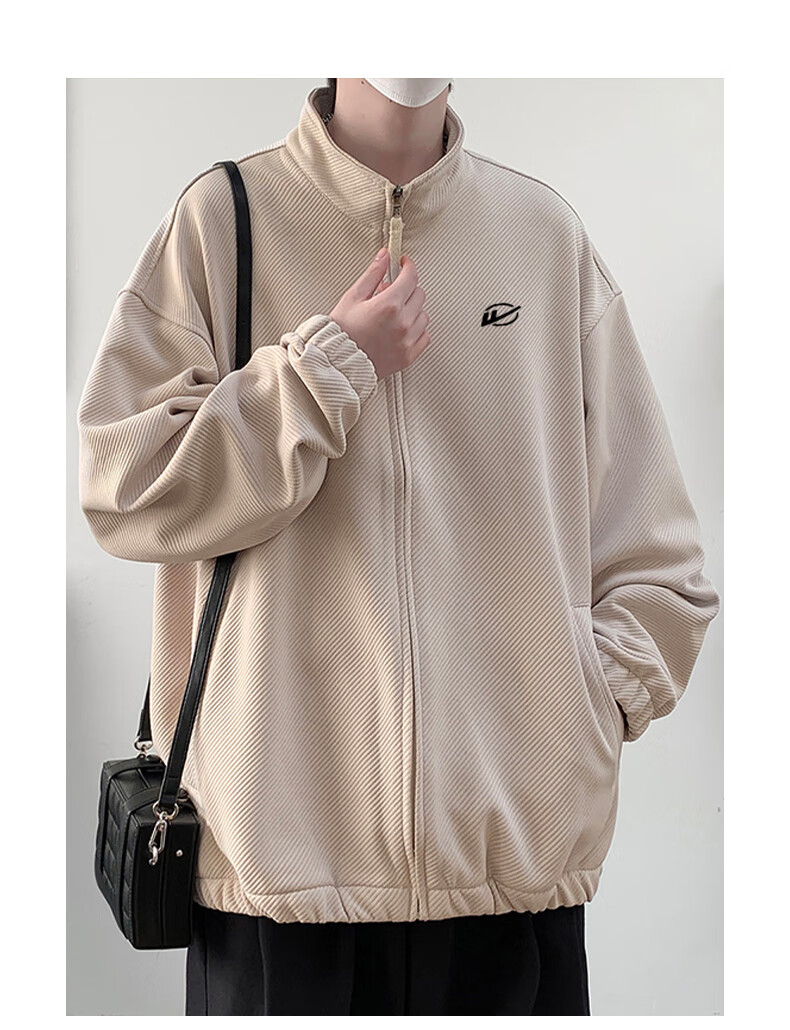 Huili Men's Jacket, Autumn Casual Simple Coat, Twill Stand Collar, Windproof Loose Versatile Outerwear for Men, Black, 3XL 18