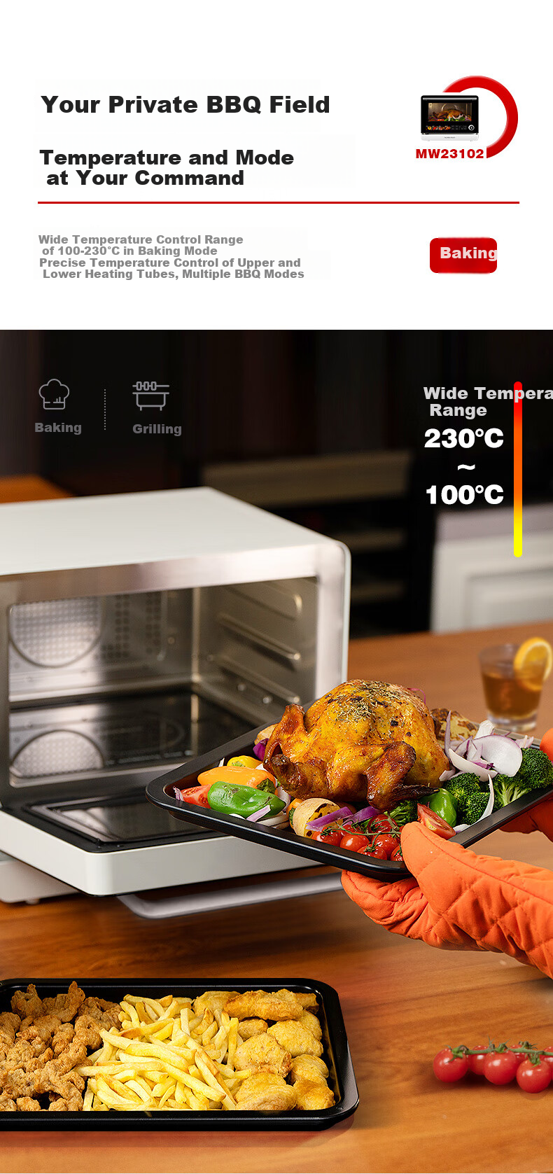 Hamilton Beach Microwave Oven, Variable Frequency Household Baking Oven, Microwave Steaming And Frying All-In Machine, Flat-Top 23L Defrosting And Heating MW23102 6