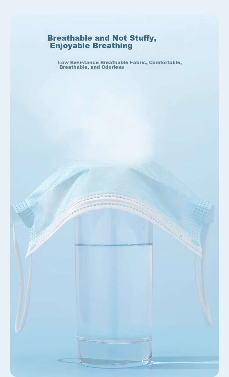 GuanHua E1103 Disposable Protective Masks, 1 Box of 50, Blue, Comfortable Breathable Three-Layer Protection, Filtration Efficiency Greater Than 95%, Adult Protective Masks 5