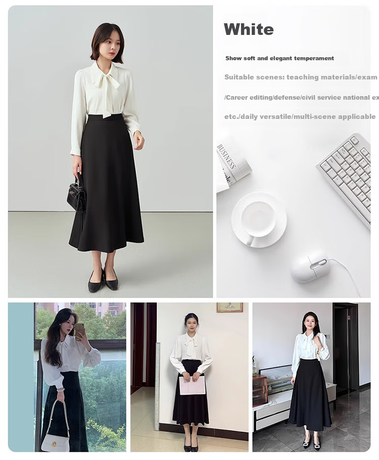 Bodexiaojie White Long-Sleeve Blouse for Women, Ribbon Tie, Professional Commute Top, Wrinkle-Resistant Interview Suit Inner Layer, Chiffon Blouse, XL 6