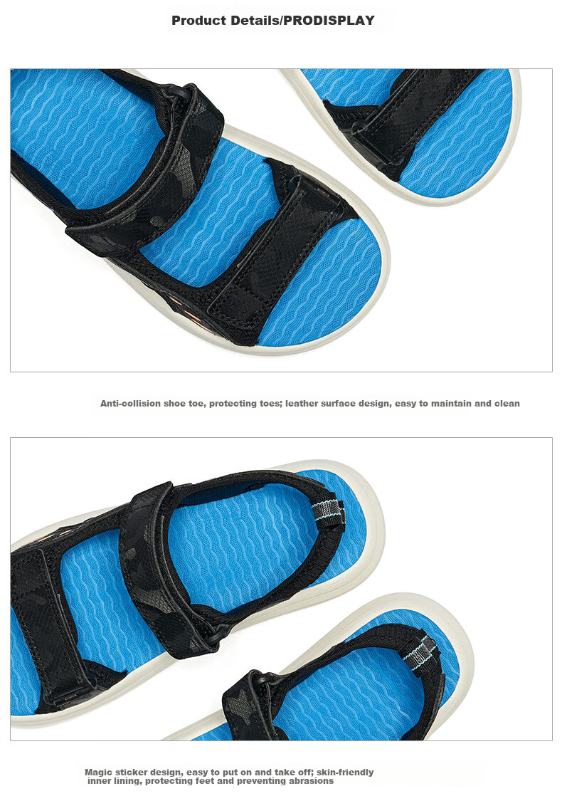 ERKE Children's Sandals for Boys, Kids' Double-Layer Velcro Open-Toe Outdoor Sandals, Micro-Crystal White/true Black/pioneer Green, Size 35 27