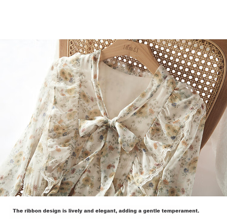Dme [Ribbon Umbrella Skirt], Autumn Lotus Leaf Edge Umbrella Skirt, Lace X-Shaped Floral Print Midi Dress for Wome 5
