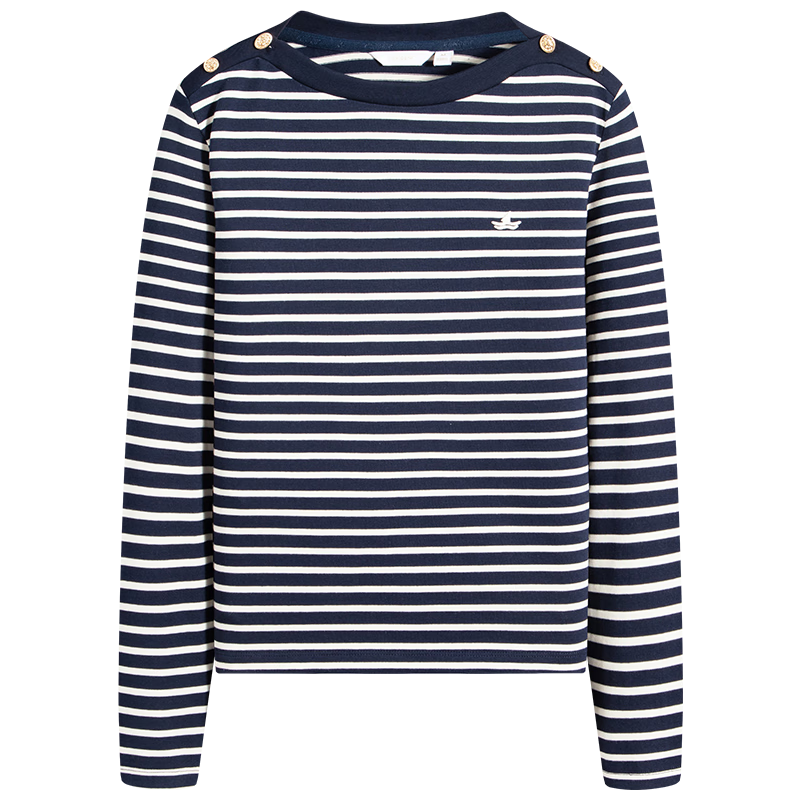 Navy Keller Italy Small Sailboat Women's 2025 New Off-Shoulder Striped Cotton Long Sleeve T-Shirt 2335005502
