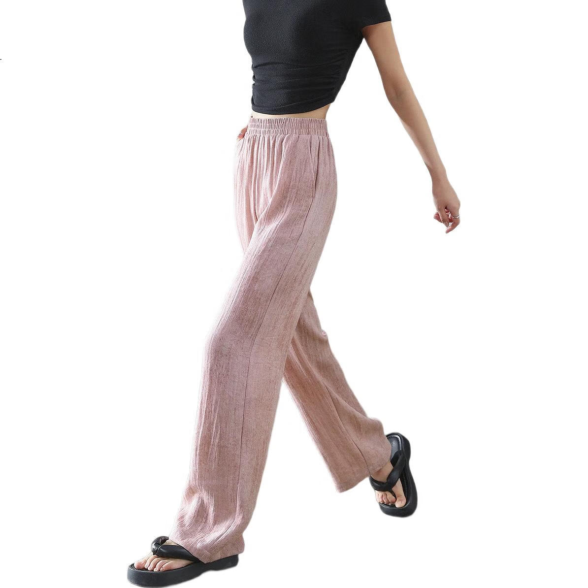 Dme [Containing Natural Linen] Summer Comfortable Elastic Waist Straight-Leg Pants, Tie-Dye Printed Relaxed Fit, Slimming Women's Casual Pants