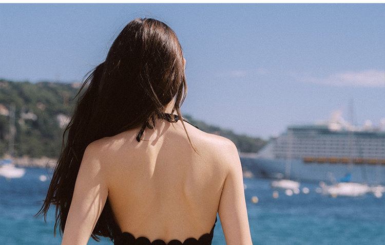 Atlanticbeach 2025 New Popular Halter Neck One-Piece Swimsuit for Women, Summer Hot Spring Vacation Backless Tummy-Covering Little Black Dress-Style Swimwear 11