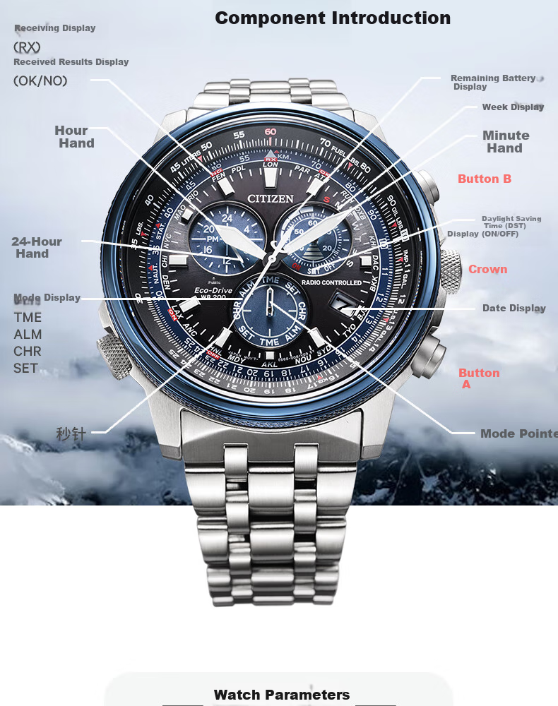 CITIZEN Watch for Men, Japanese And Korean Style, Eco-Drive, Radio-Controlled, Three-Dial Blue, Fashionable Business Style, Gift for Boyfriend, CB5866-55E 10