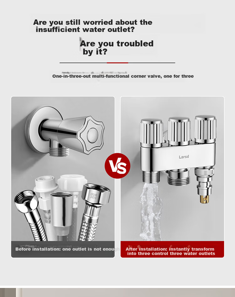 Larsd Angle Valve One Inlet Three Outlet Washing Machine Faucet 4 Points 6 Points Triangle Valve Three-Way Water Distributor Figure-Eight Valve LD5617 3