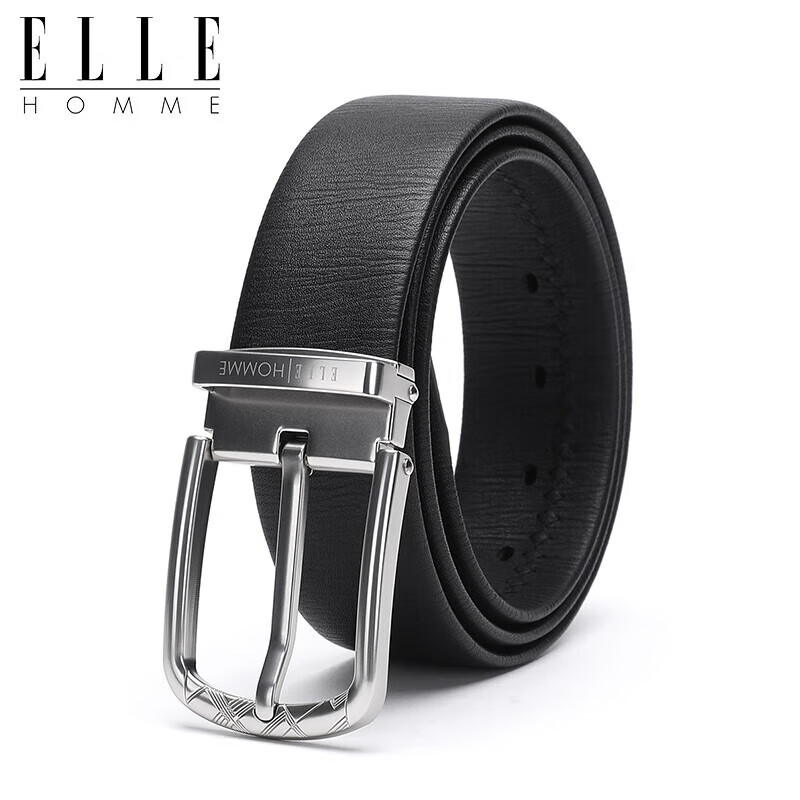 ELLE HOMME Men's Leather Belt, Fashionable Pin Buckle Waistband, Top-Grain Cowhide Trouser Belt for Men 11615 Bright Silver, Birthday Gift for Me