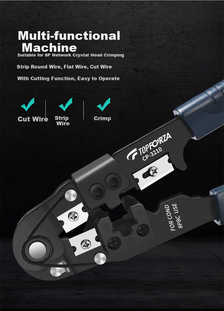 TOPFORZA Network Cable Crimper, RJ45 Connector Crimping Tool, Electrician's Wire Cutter, 8P Single-Port Network Crimping Pliers, CP-3210 3