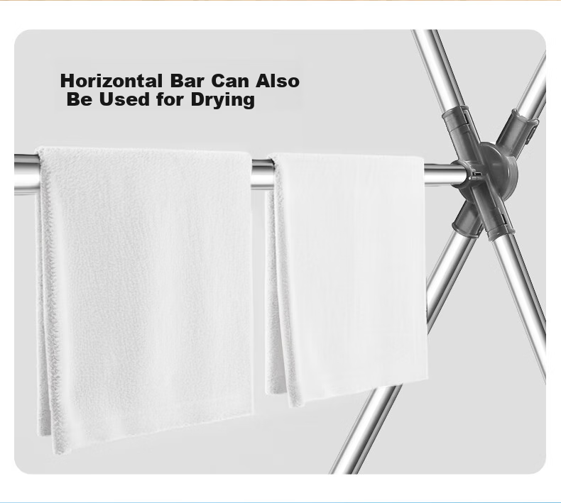 Baoyouni Floor-Standing X-Shaped Stainless Steel Folding Extendable Clothes Drying Rack for Indoor Balcony Home Use, Quilt Drying Tool Hanger Rod 4