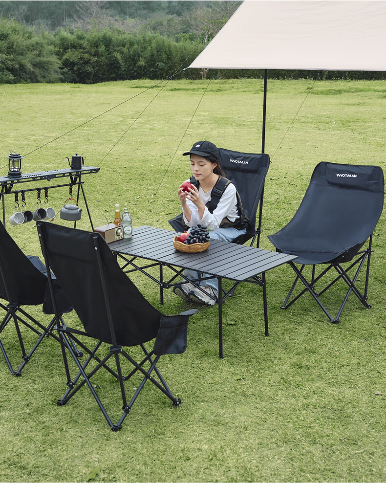 Whotman Outdoor High-Back Moon Chair Set Camping Portable Folding Table and Chairs 5-Piece Set (Black) 78956 18