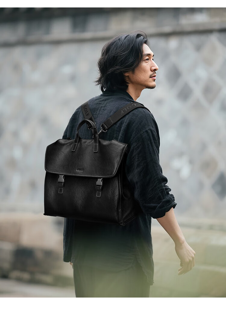 GOLF Business Briefcase Men's Soft Leather 14-inch Laptop Bag Multifunctional Shoulder Crossbody Backpack 21