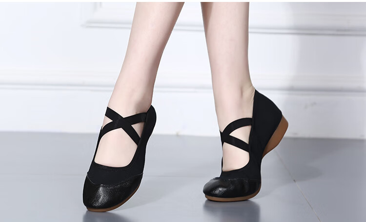 Teslita Red Dance Shoes Women Soft Sole Middle-Aged and Elderly Adult Mid-Heel Square Dance Canvas Shoes Black 16