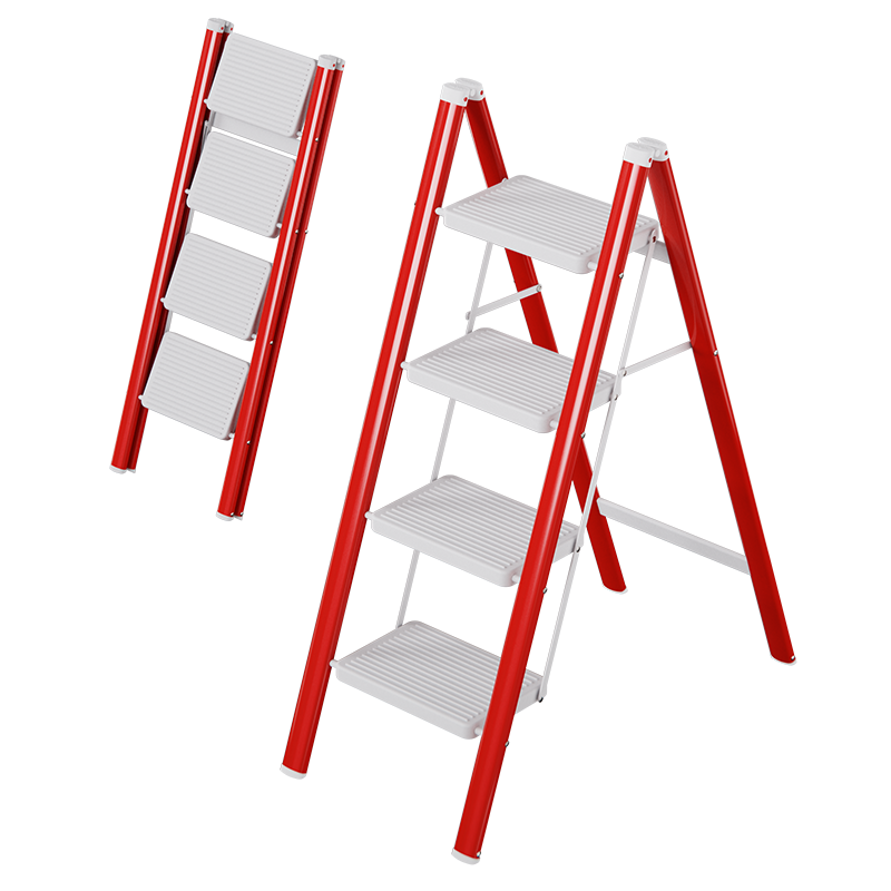 DU PONT Folding Ladder for Home Use, A-Frame Ladder, Multi-Functional Step Stool, Climbing Platform, Small Step Ladder [Dongfanghong] Four Steps