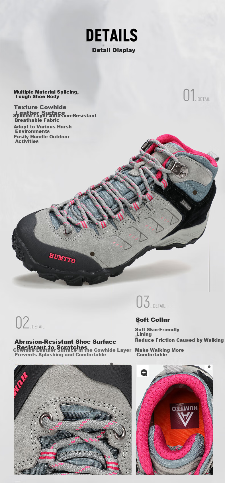HUMTTO Hiking Shoes, Non-Slip And Wear-Resistant Outdoor Trekking Shoes for Women, Comfortable Shock-Absorbing Cross-Country Climbing Shoes, Beige/light Pink, Size 38 7