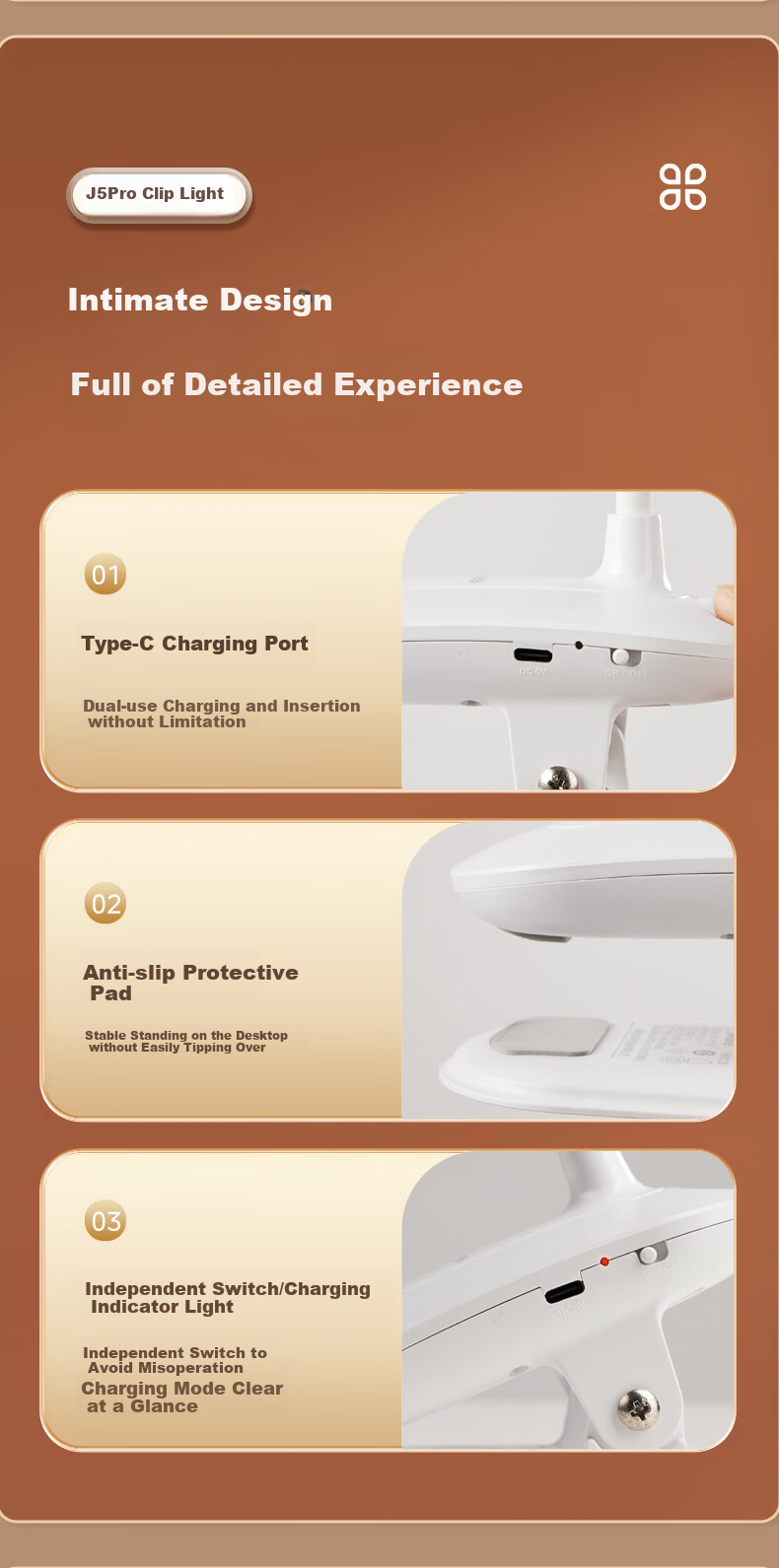 Midea Rechargeable Small Desk Lamp for Home, Student Study, Reading, Dormitory, Clip-On Bedside Lamp 14