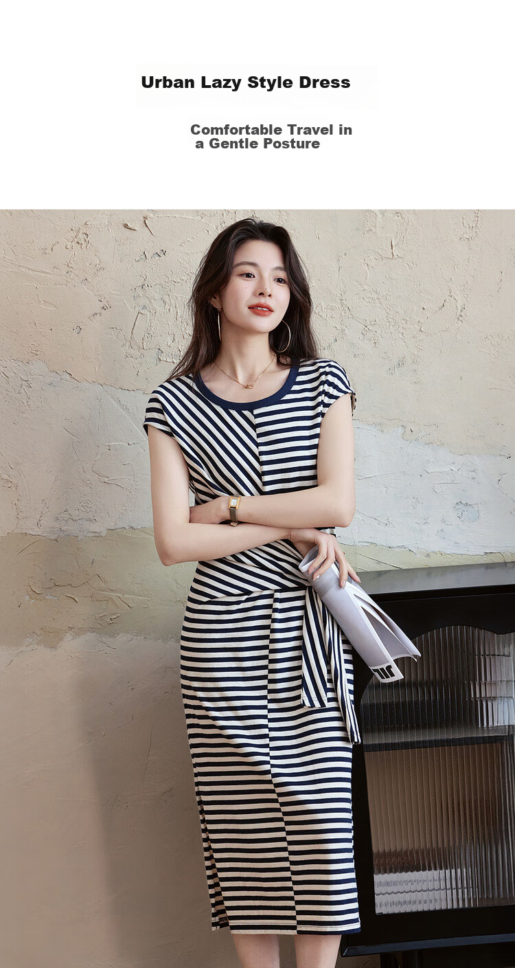 Mt [Asymmetric Aesthetic], Summer Design-Inspired, Tie-Up Slit Round Neck, Elastic Long Women's Dress 2