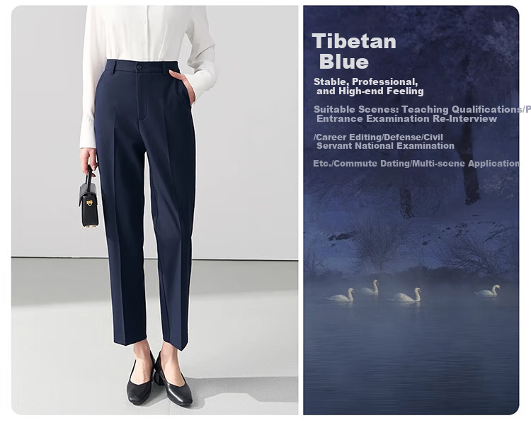 Bodexiaojie Navy Blue Suit Pants for Women, Professional Formal Wear, Interview Straight-Leg Trousers, Petite Cigarette Pants 7