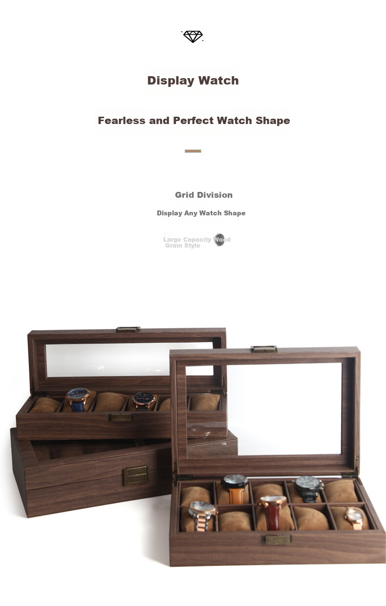 DUOJINJIANG Handmade Wooden Watch Storage Box with Multiple Watch Slots, Dustproof Velvet Interior, Walnut Wood, 6 Watch Slots, Elegant Gift 3