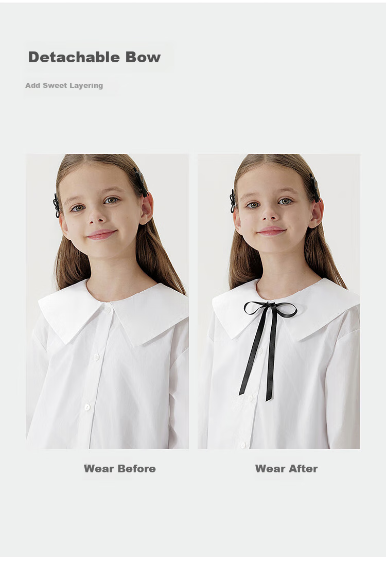 MARC&JANIE Girls' Butterfly Bow Collar Shirt, Children's Pure Cotton Blouse, Spring 2026 Collection, 250173 1