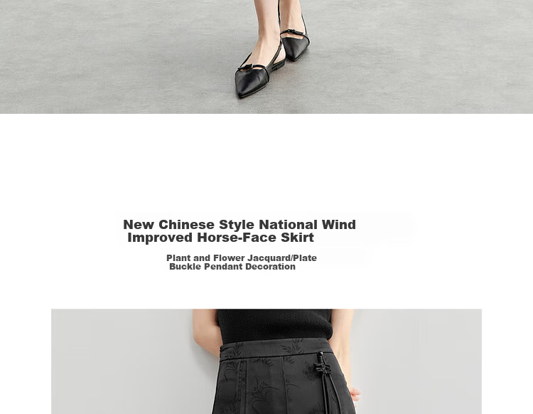Sentubila New Chinese Style A-Line Skirt for Women, Spring And Autumn Slimming Modified Horse-Face Skirt, Black Mid-Length Skirt, Black, Size M 5