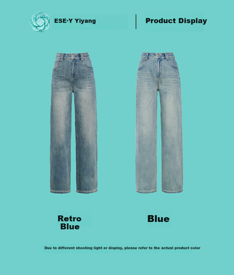 ESE-Y Straight-Leg Jeans for Women, New Spring 2025 Wide-Leg Trousers, Vintage Blue, Size 25 29