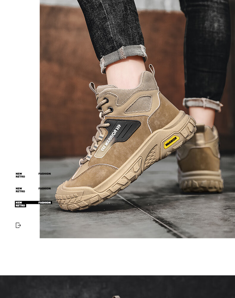 Warrior Official Men's Shoes 2025 Winter Fashion Classic High-Top Outdoor Work Shoes Men Khaki Size 39 3