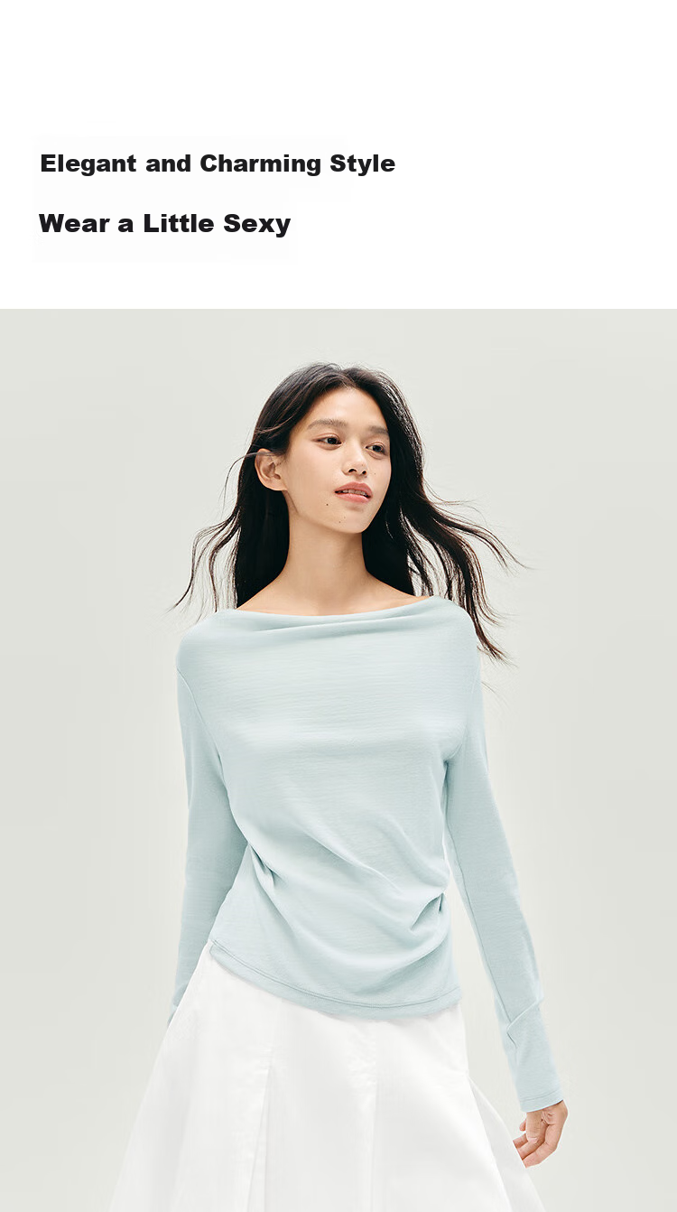 Semir Women's Long Sleeve T-shirt Short Thin Solid Color Design Sense 2025 Autumn Slim Dangling Neck Pullover 107625101001 6