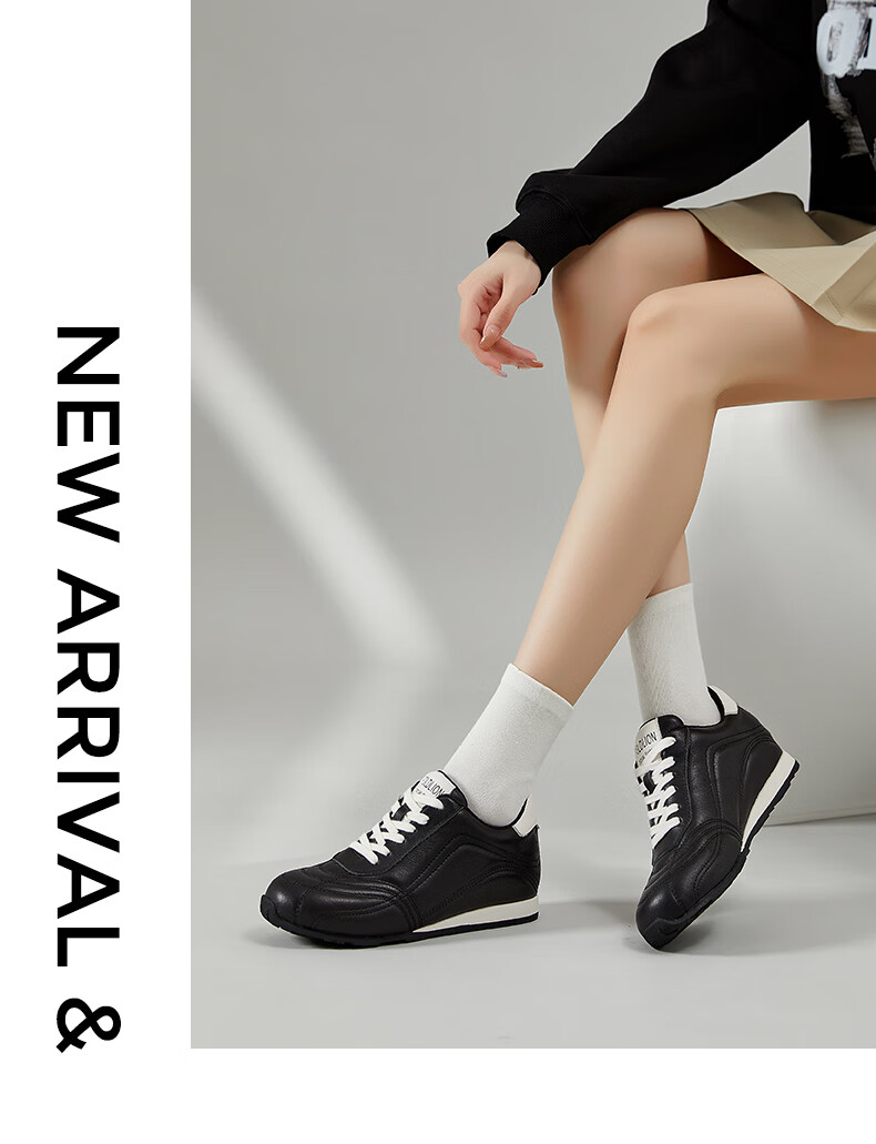 Goldlion Women's Shoes 2025 Autumn Small Height Increase German Training Shoes Leather Casual Sneakers G665540058 Black Size 37 1