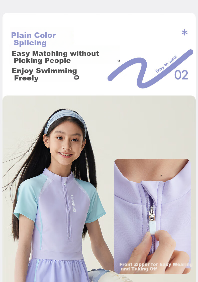 Li-Ning Children's Swimsuit, Girls' Color-Block Short-Sleeve One-Piece Swimwear, Swimming Goggles, Swim Cap, Swim Bag Set, 052 Purple Blue, Size 140 5